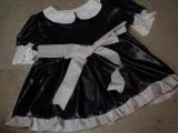 ADULT BABY, SISSY, CROSSDRESSER, BLACK SATIN DRESS, WITH PETER PAN COLLAR